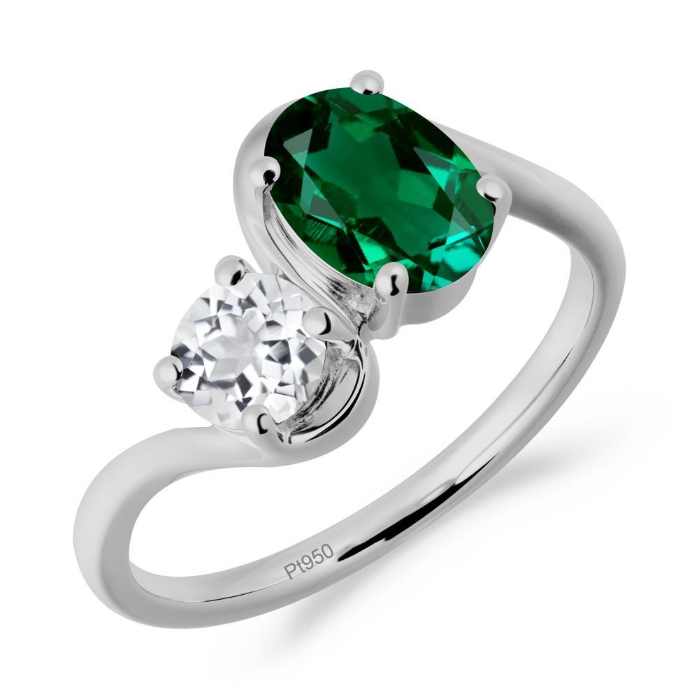 Wavy Bypass Emerald and White Topaz Toi Et Moi Ring - LUO Jewelry #metal_platinum