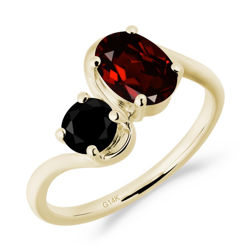 Wavy Bypass Garnet and Black Spinel Toi Et Moi Ring - LUO Jewelry #metal_14k yellow gold