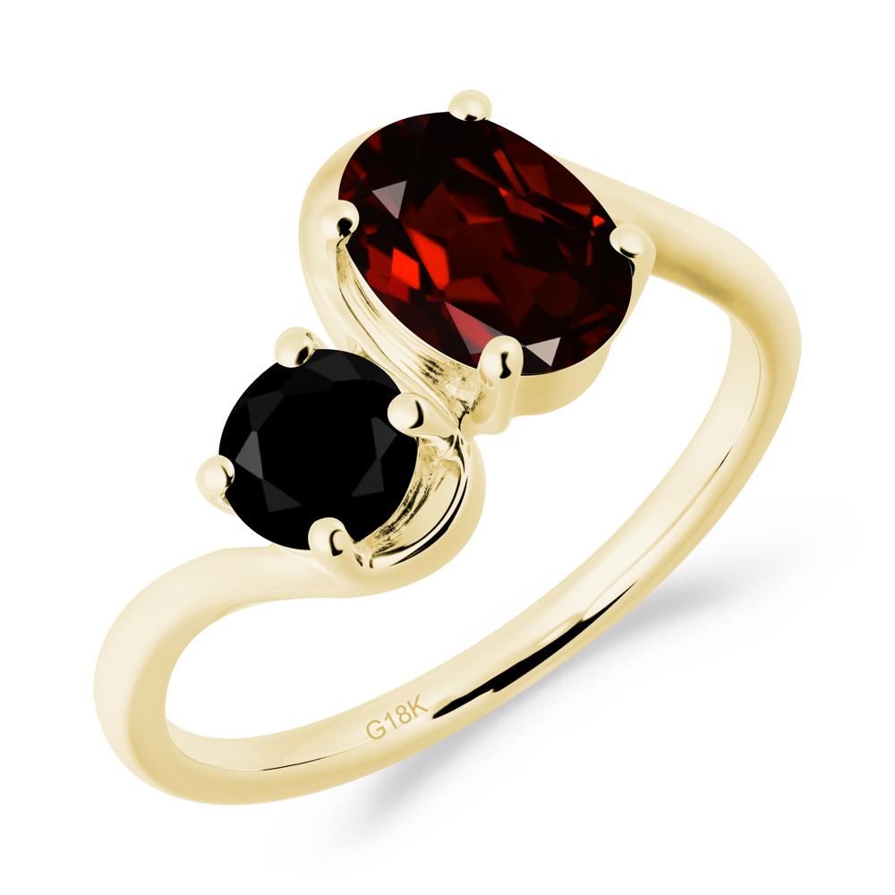 Wavy Bypass Garnet and Black Spinel Toi Et Moi Ring - LUO Jewelry #metal_18k yellow gold