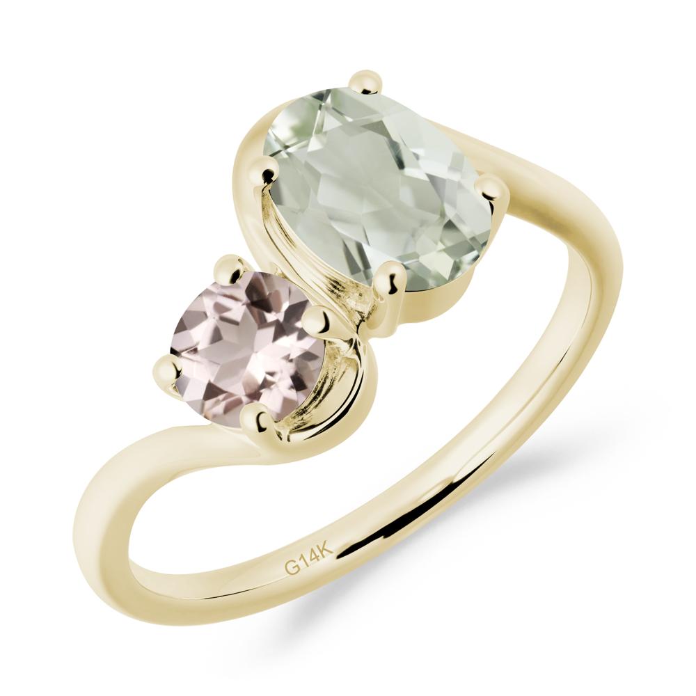 Wavy Bypass Green Amethyst and Morganite Toi Et Moi Ring - LUO Jewelry #metal_14k yellow gold