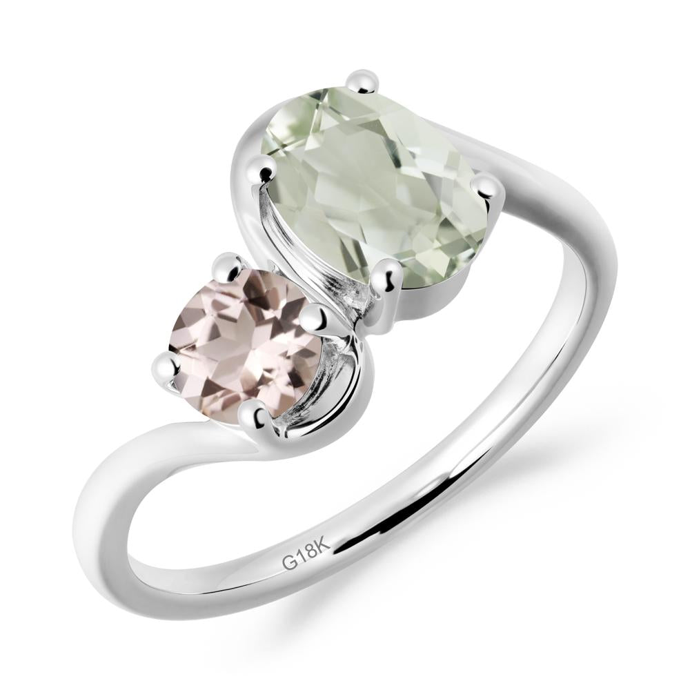 Wavy Bypass Green Amethyst and Morganite Toi Et Moi Ring - LUO Jewelry #metal_18k white gold