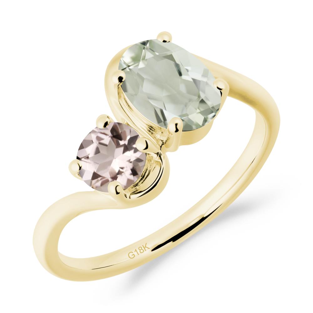 Wavy Bypass Green Amethyst and Morganite Toi Et Moi Ring - LUO Jewelry #metal_18k yellow gold