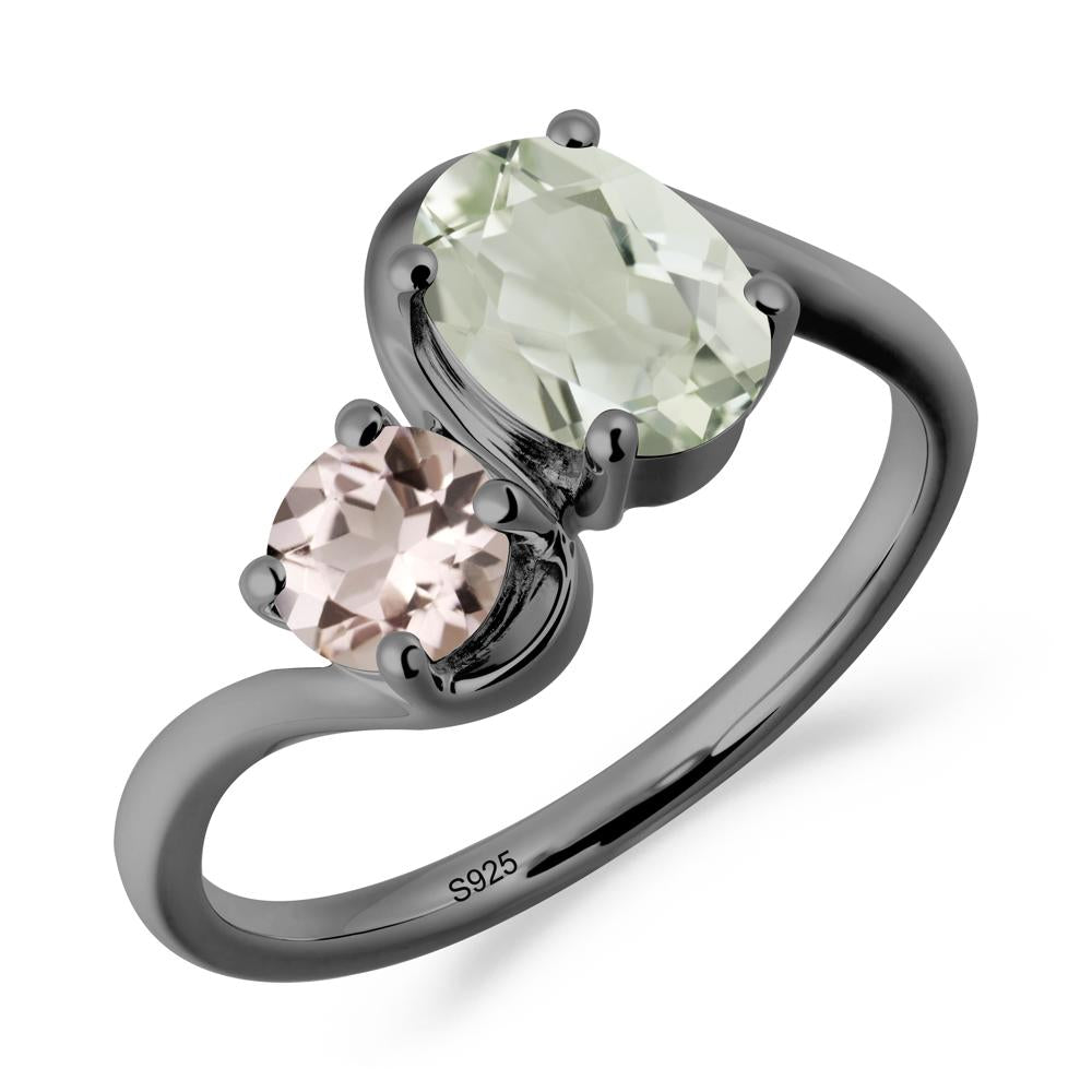 Wavy Bypass Green Amethyst and Morganite Toi Et Moi Ring - LUO Jewelry #metal_black finish sterling silver