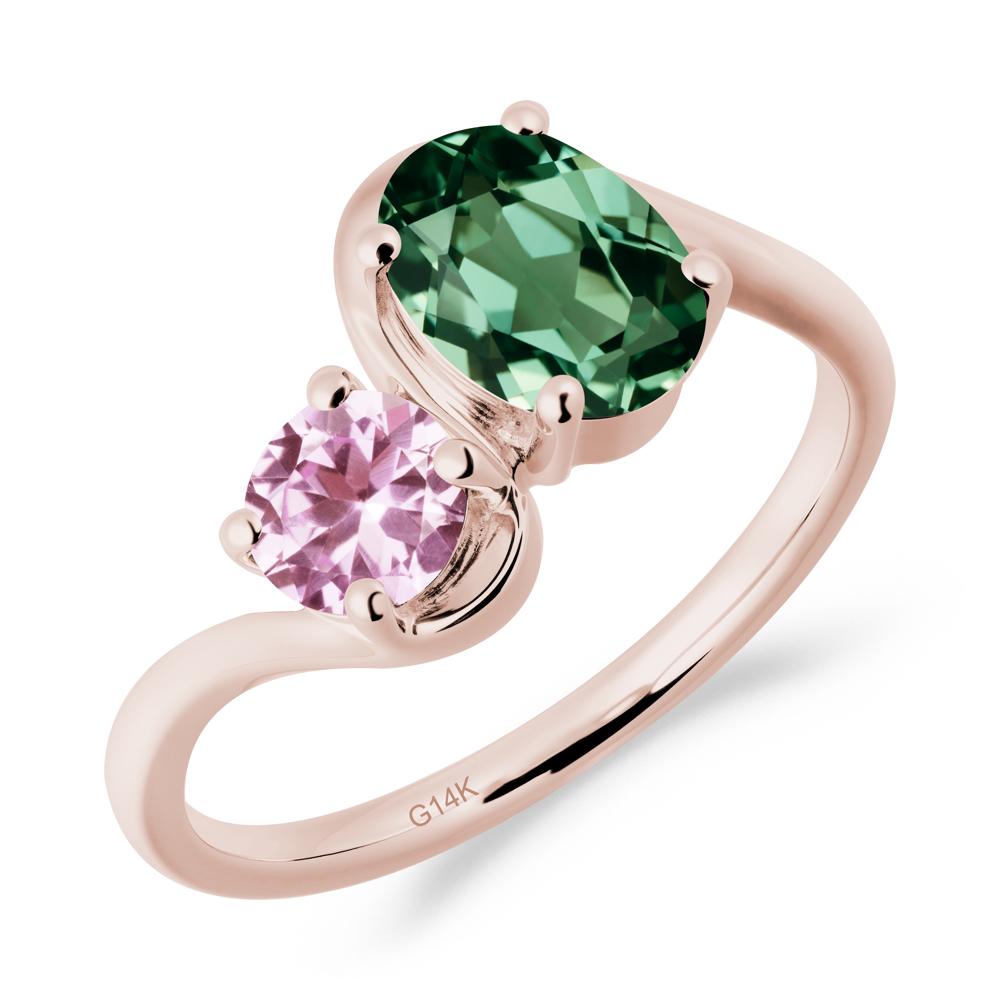 Wavy Bypass Green Sapphire and Pink Sapphire Toi Et Moi Ring - LUO Jewelry #metal_14k rose gold