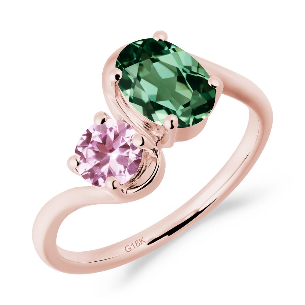 Wavy Bypass Green Sapphire and Pink Sapphire Toi Et Moi Ring - LUO Jewelry #metal_18k rose gold