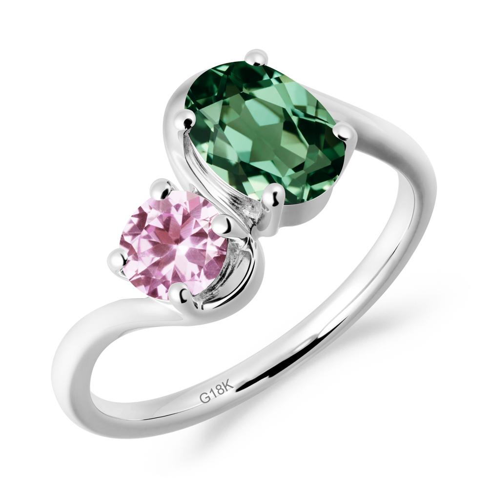Wavy Bypass Green Sapphire and Pink Sapphire Toi Et Moi Ring - LUO Jewelry #metal_18k white gold