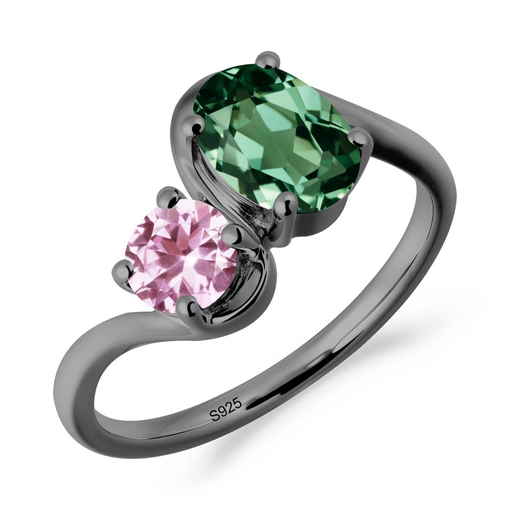 Wavy Bypass Green Sapphire and Pink Sapphire Toi Et Moi Ring - LUO Jewelry #metal_black finish sterling silver