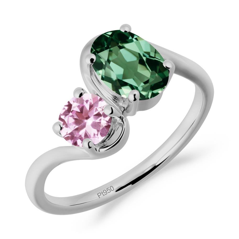 Wavy Bypass Green Sapphire and Pink Sapphire Toi Et Moi Ring - LUO Jewelry #metal_platinum