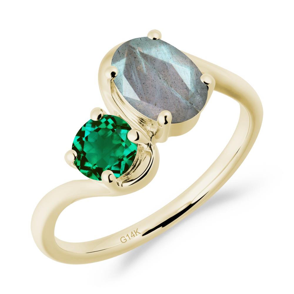 Wavy Bypass Ring with Labradorite and Emerald - LUO Jewelry #metal_14k yellow gold