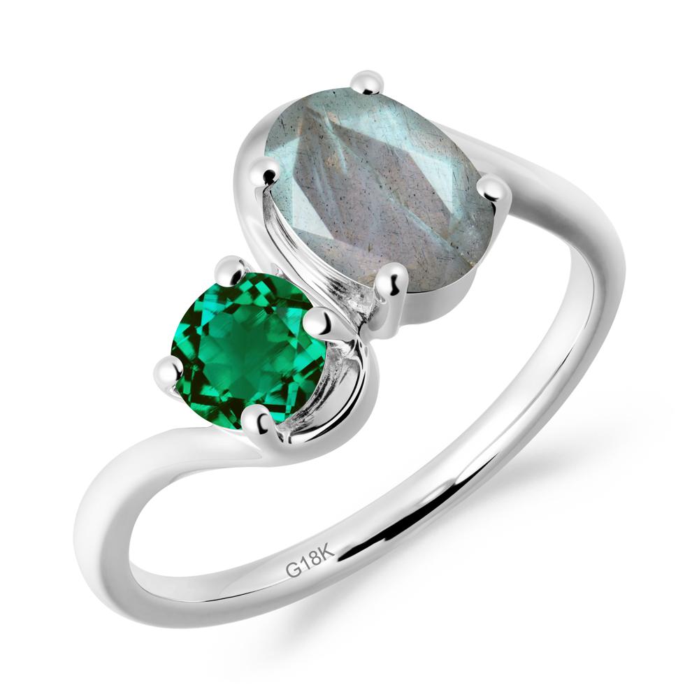 Wavy Bypass Ring with Labradorite and Emerald - LUO Jewelry #metal_18k white gold