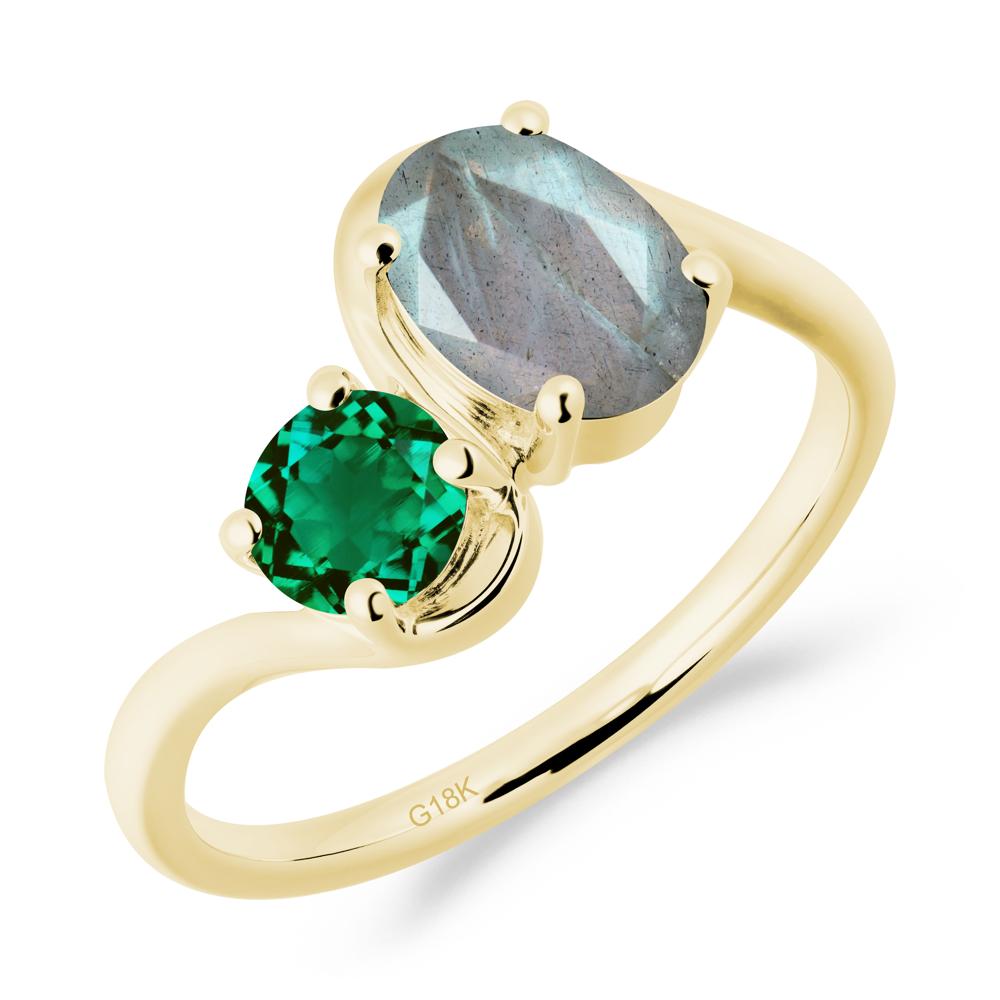 Wavy Bypass Ring with Labradorite and Emerald - LUO Jewelry #metal_18k yellow gold