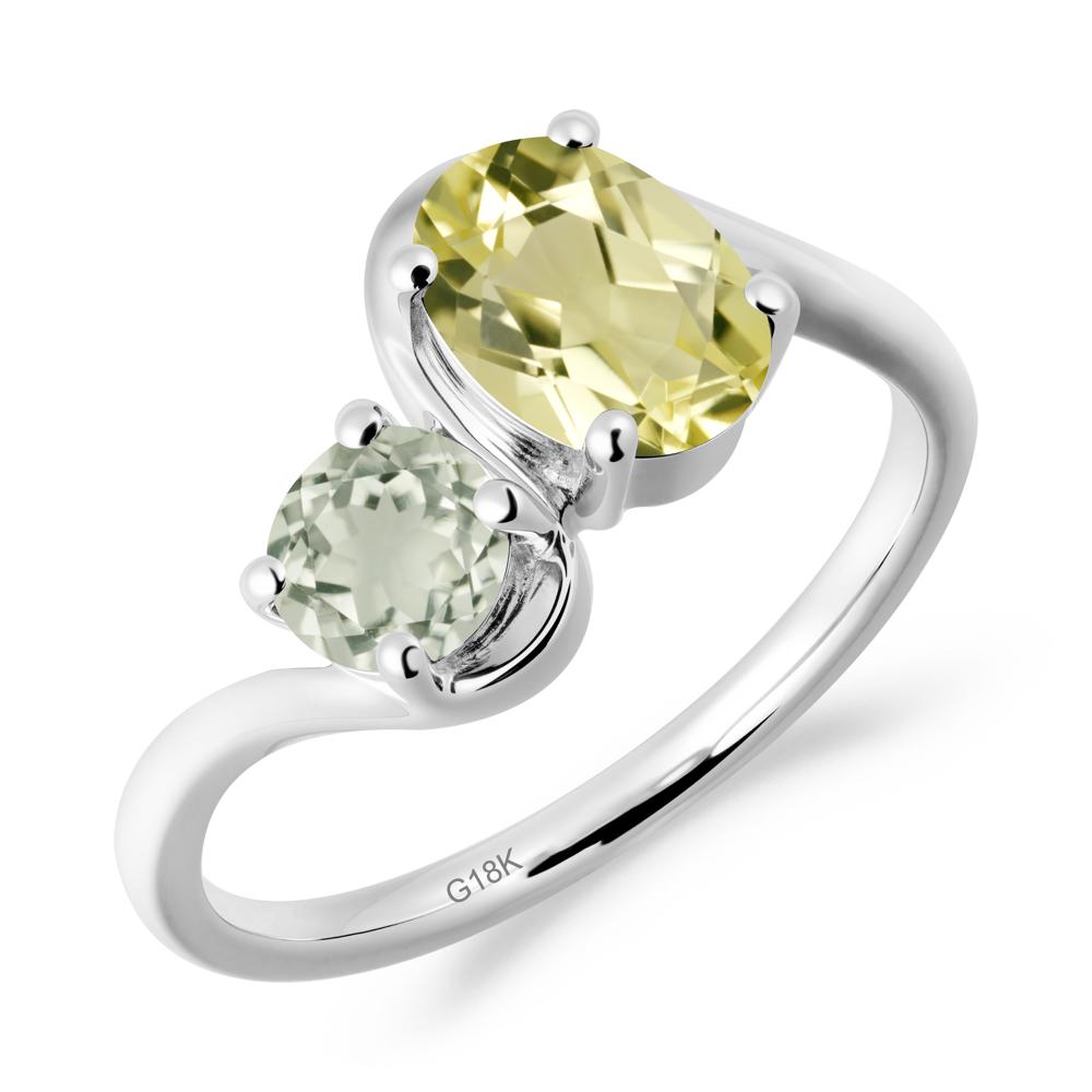 Wavy Bypass Ring with Lemon Quartz and Green Amethyst - LUO Jewelry #metal_18k white gold