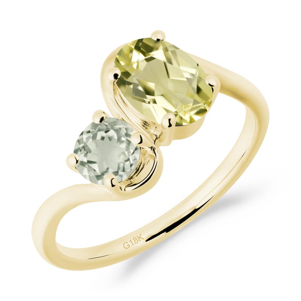 Wavy Bypass Ring with Lemon Quartz and Green Amethyst - LUO Jewelry #metal_18k yellow gold