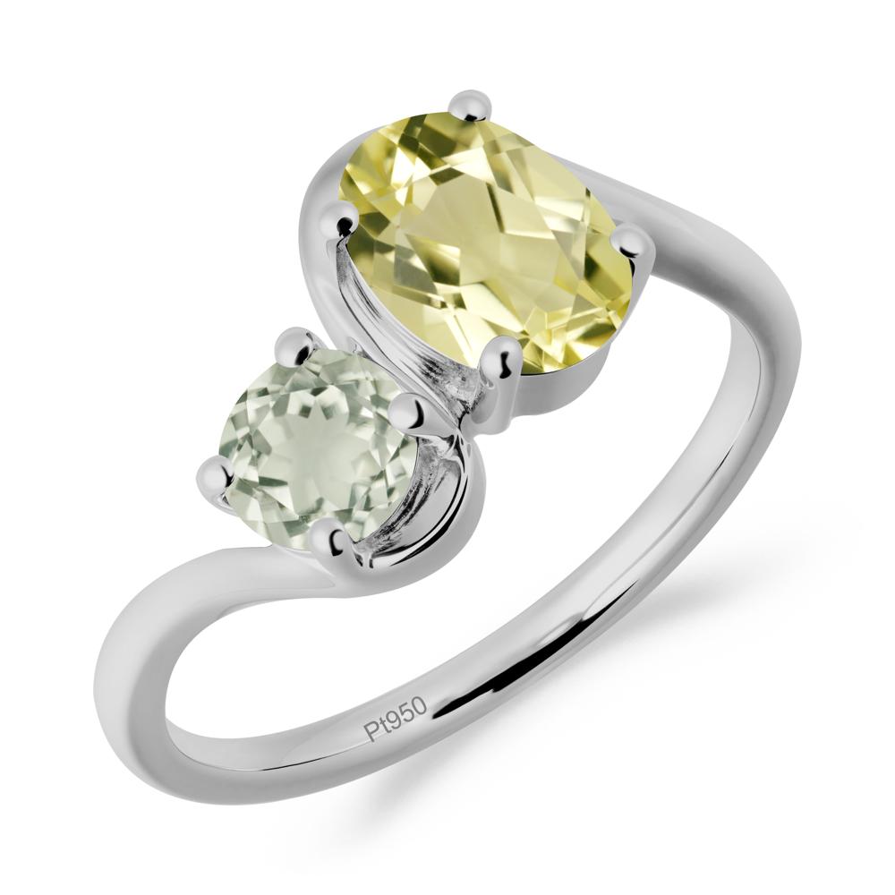 Wavy Bypass Ring with Lemon Quartz and Green Amethyst - LUO Jewelry #metal_platinum