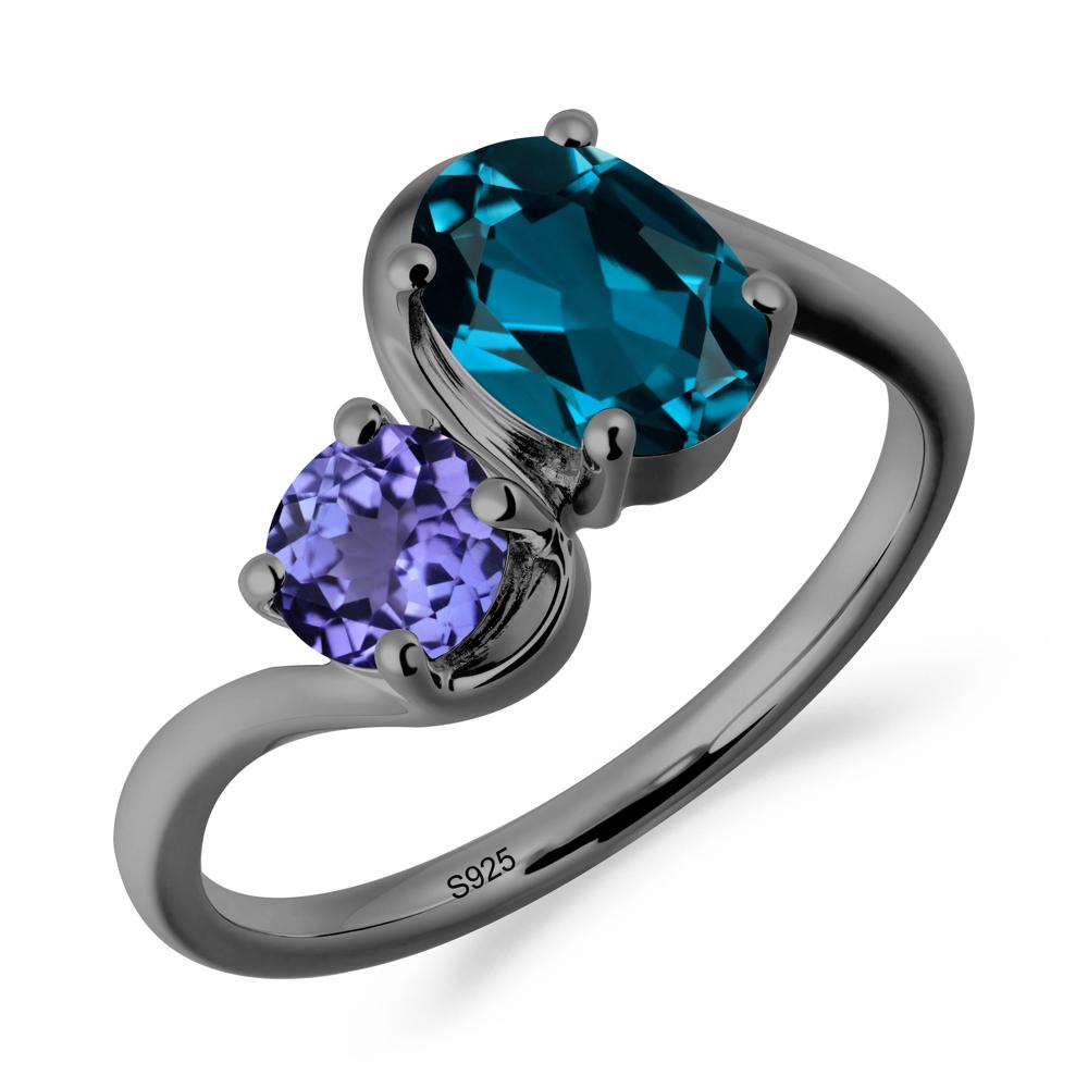 Wavy Bypass London Blue Topaz and Tanzanite Toi Et Moi Ring - LUO Jewelry #metal_black finish sterling silver