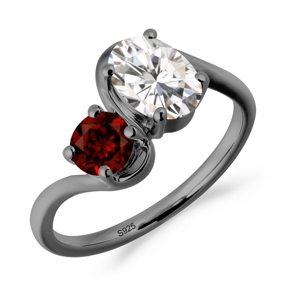 Wavy Bypass Ring with Moissanite and Garnet - LUO Jewelry #metal_black finish sterling silver