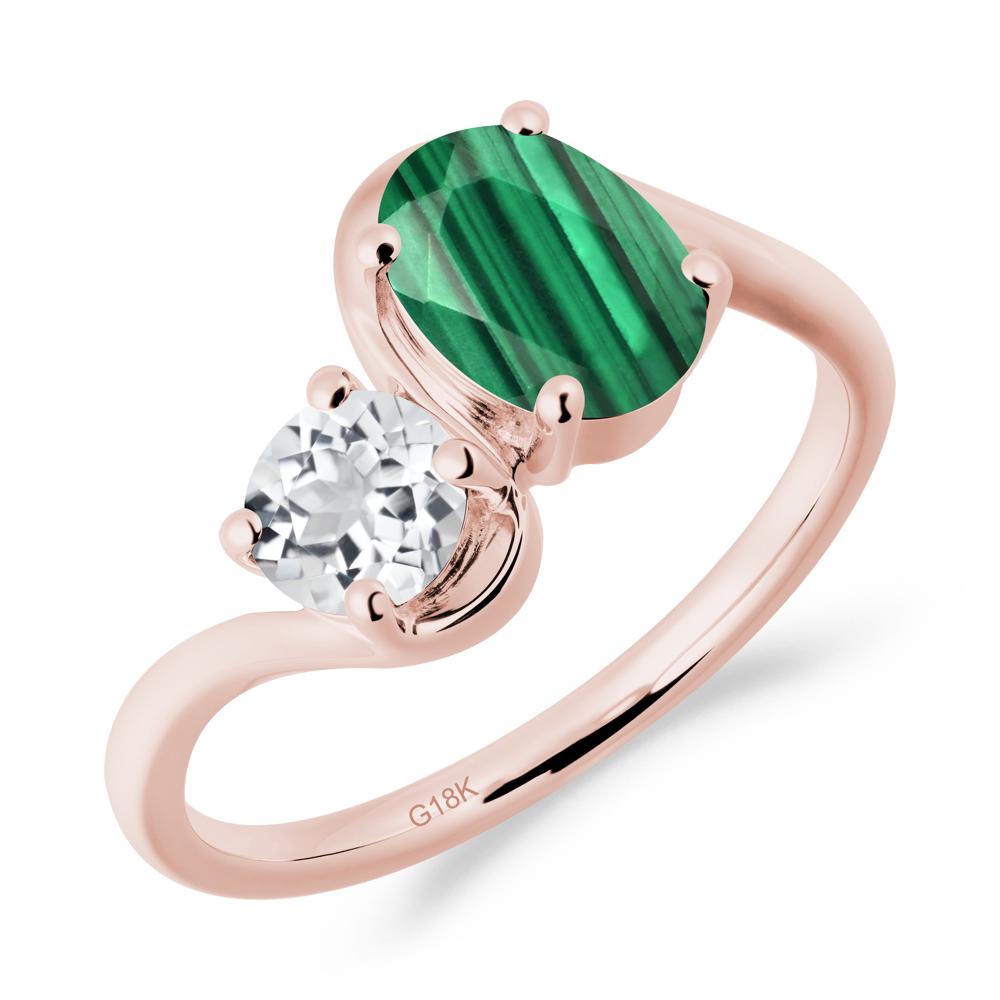 Wavy Bypass Ring with Malachite and White Topaz - LUO Jewelry #metal_18k rose gold