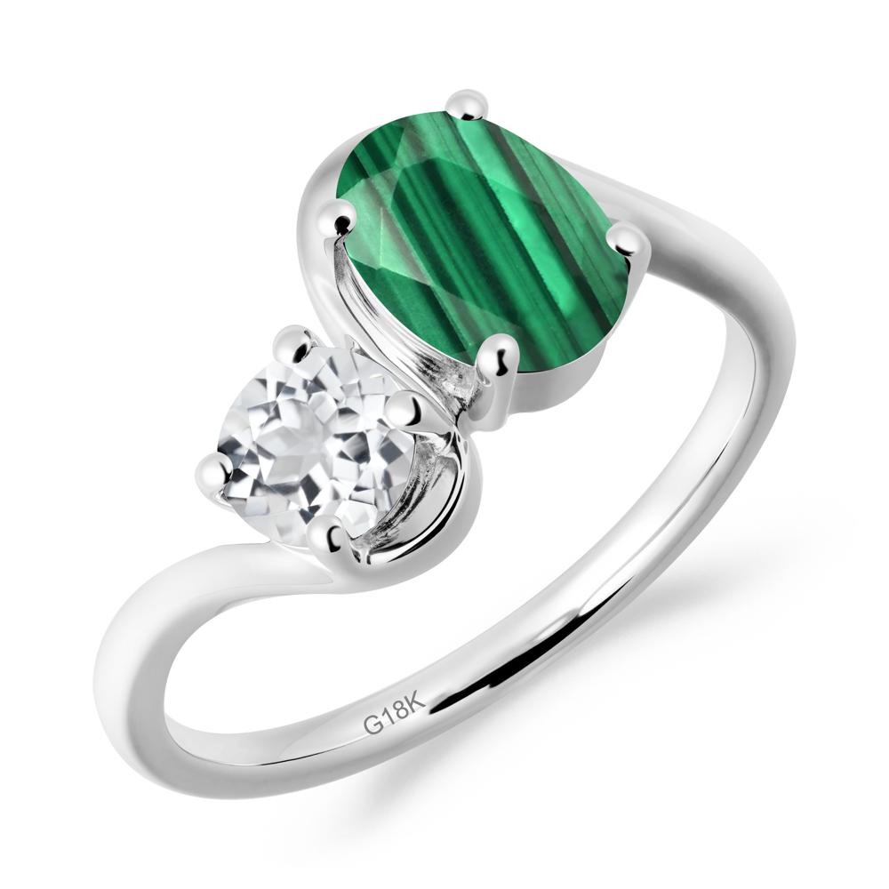 Wavy Bypass Ring with Malachite and White Topaz - LUO Jewelry #metal_18k white gold