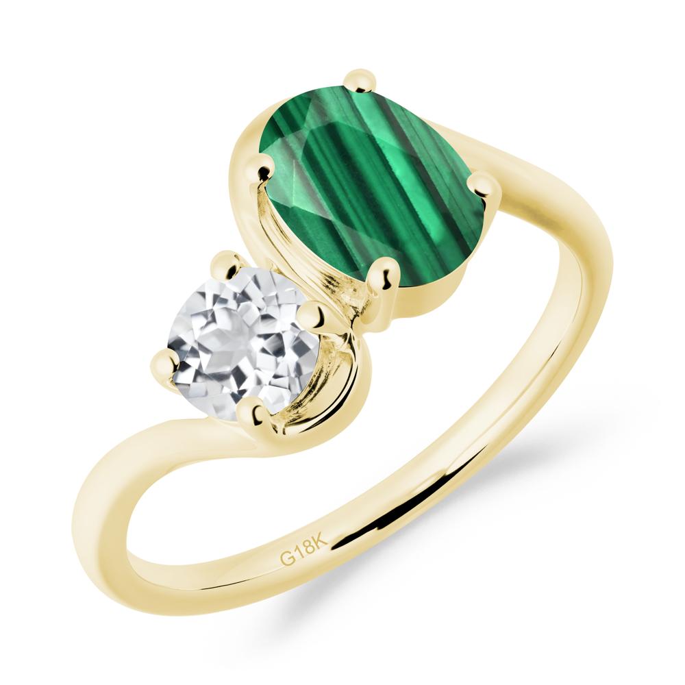 Wavy Bypass Ring with Malachite and White Topaz - LUO Jewelry #metal_18k yellow gold