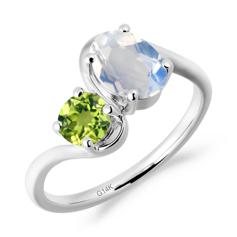 Wavy Bypass Ring with Moonstone and Peridot - LUO Jewelry #metal_14k white gold
