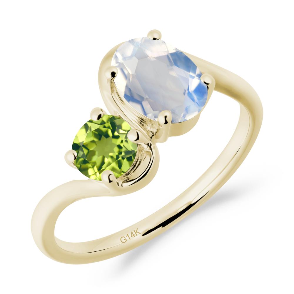 Wavy Bypass Ring with Moonstone and Peridot - LUO Jewelry #metal_14k yellow gold