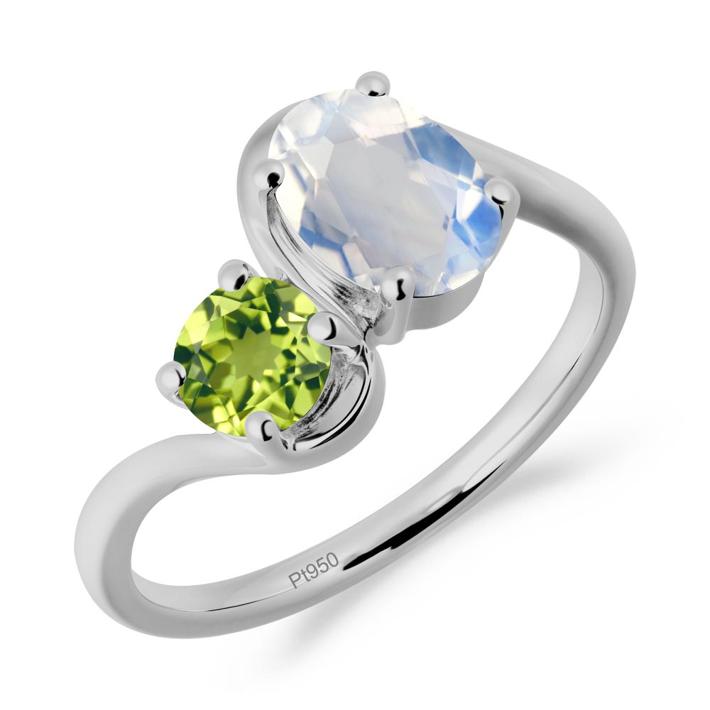 Wavy Bypass Ring with Moonstone and Peridot - LUO Jewelry #metal_platinum