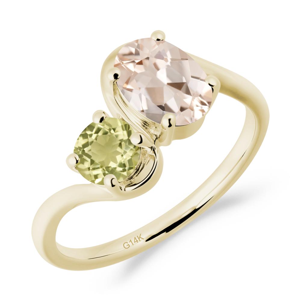 Wavy Bypass Ring with Morganite and Lemon Quartz - LUO Jewelry #metal_14k yellow gold