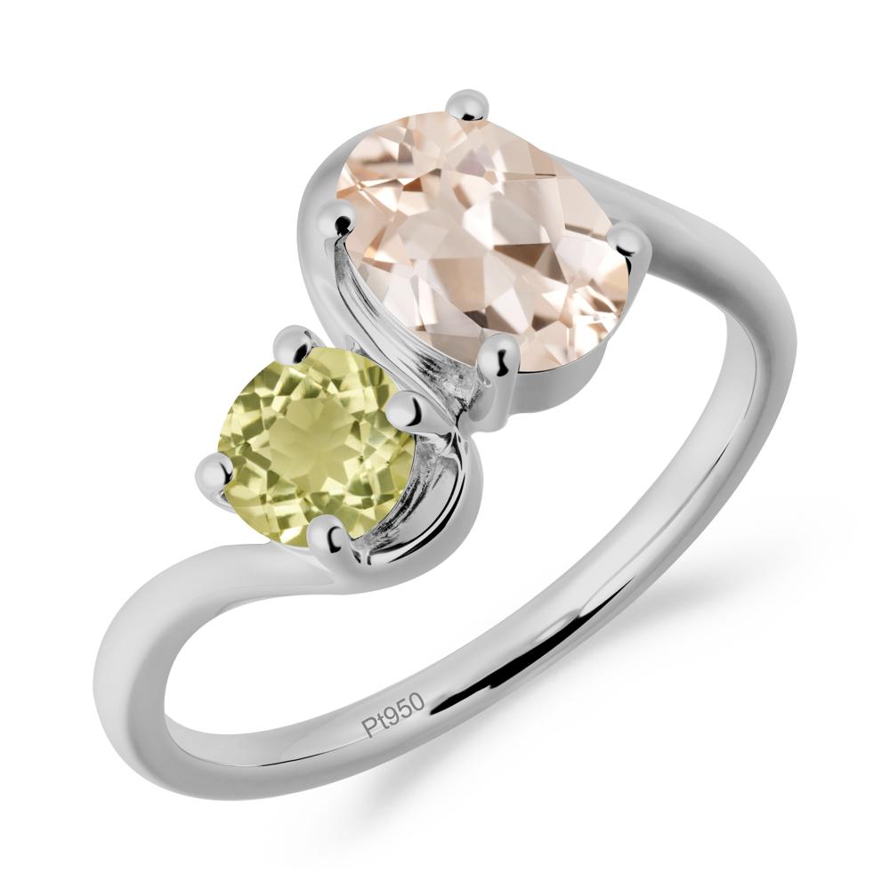 Wavy Bypass Ring with Morganite and Lemon Quartz - LUO Jewelry #metal_platinum