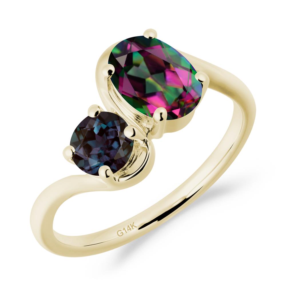 Wavy Bypass Mystic Topaz and Alexandrite Toi Et Moi Ring - LUO Jewelry #metal_14k yellow gold