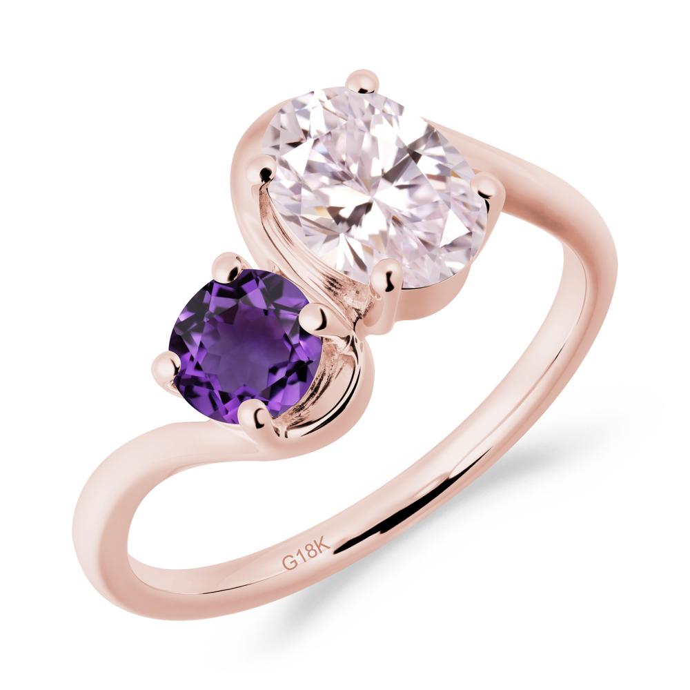 Wavy Bypass Ring with Pink Cubic Zirconia and Amethyst - LUO Jewelry #metal_18k rose gold