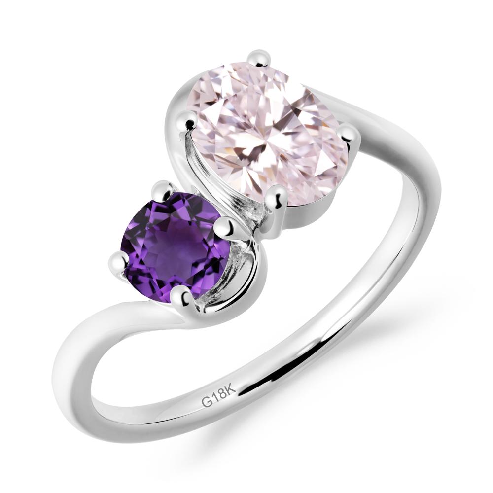 Wavy Bypass Ring with Pink Cubic Zirconia and Amethyst - LUO Jewelry #metal_18k white gold