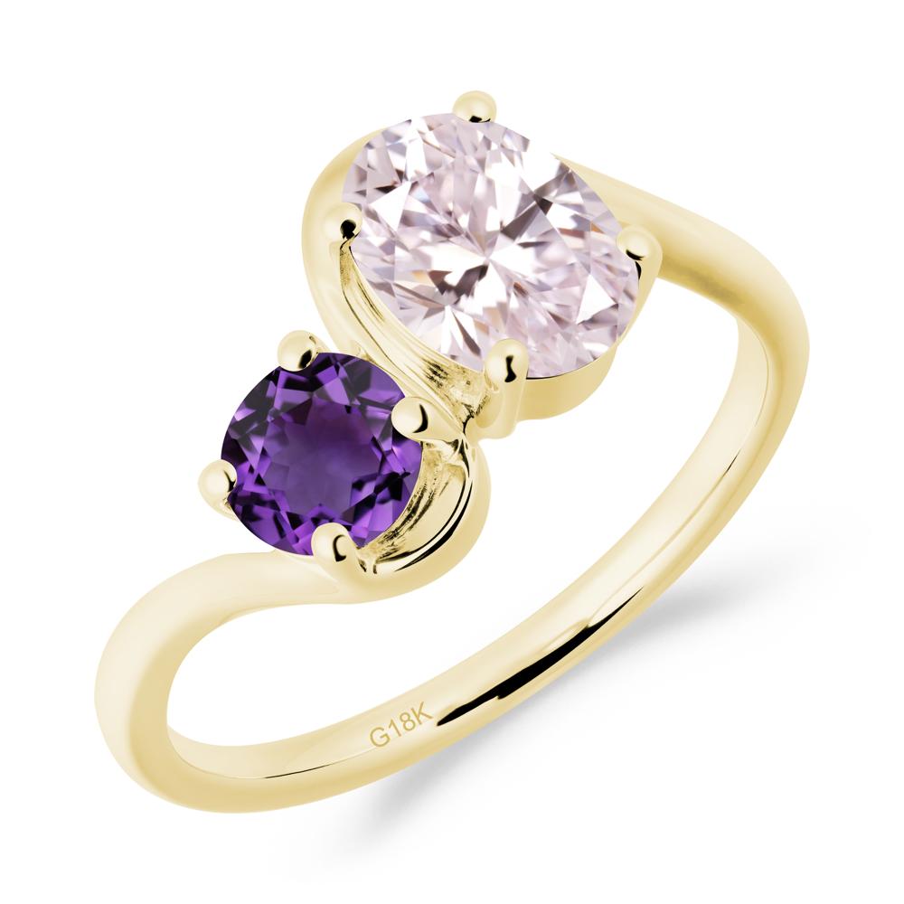 Wavy Bypass Ring with Pink Cubic Zirconia and Amethyst - LUO Jewelry #metal_18k yellow gold