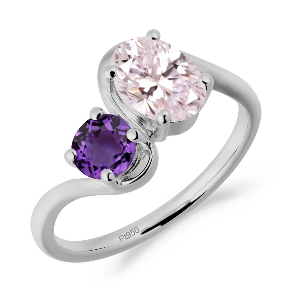 Wavy Bypass Ring with Pink Cubic Zirconia and Amethyst - LUO Jewelry #metal_platinum