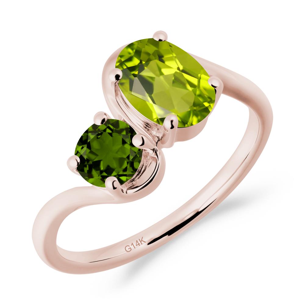 Wavy Bypass Peridot and Diopside Toi Et Moi Ring - LUO Jewelry #metal_14k rose gold