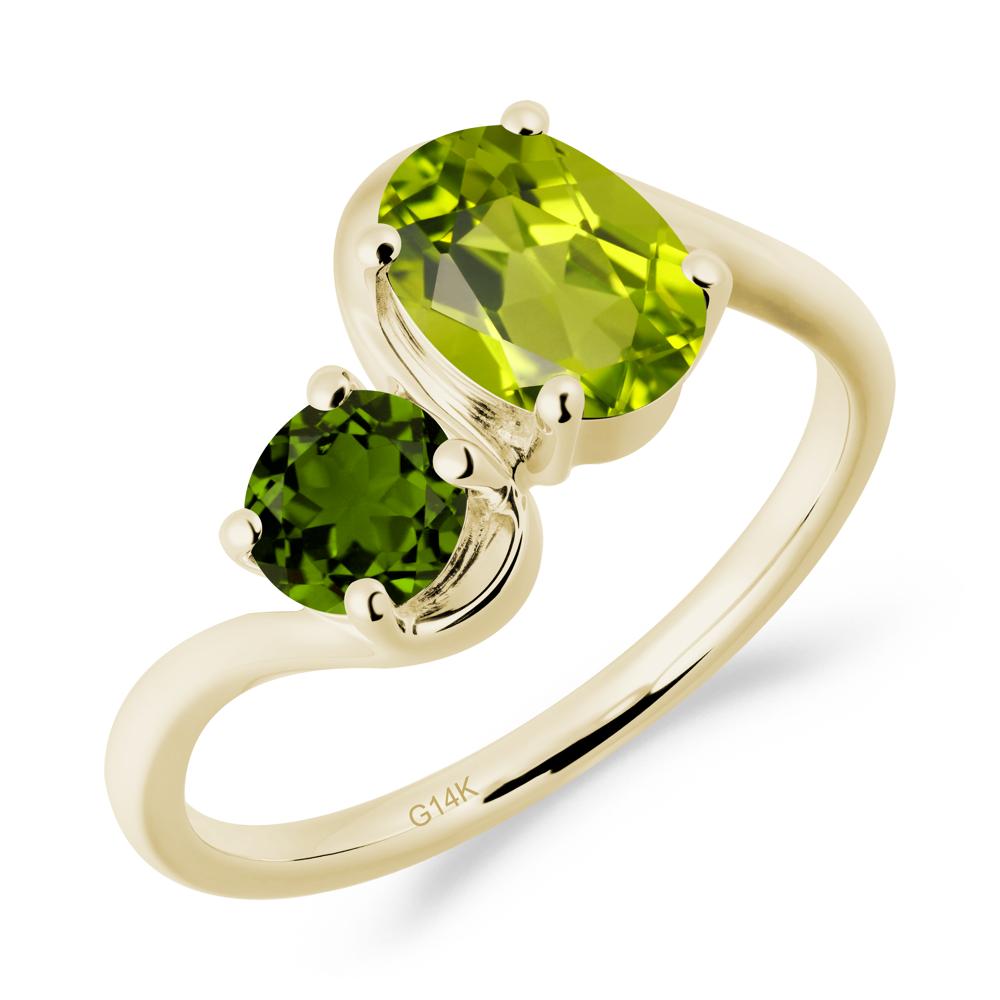 Wavy Bypass Peridot and Diopside Toi Et Moi Ring - LUO Jewelry #metal_14k yellow gold