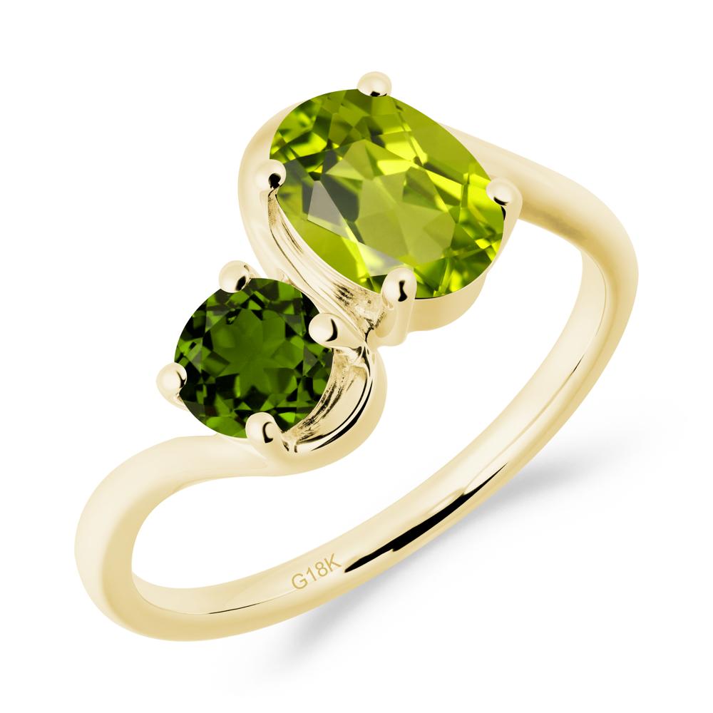 Wavy Bypass Peridot and Diopside Toi Et Moi Ring - LUO Jewelry #metal_18k yellow gold