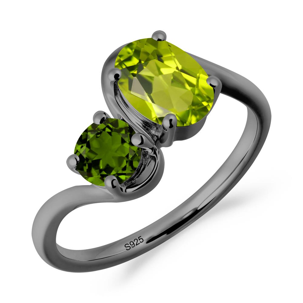Wavy Bypass Peridot and Diopside Toi Et Moi Ring - LUO Jewelry #metal_black finish sterling silver