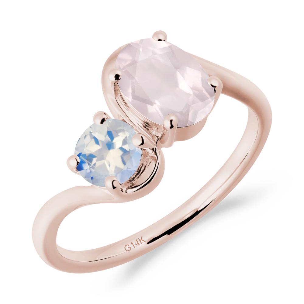 Wavy Bypass Rose Quartz and Moonstone Toi Et Moi Ring - LUO Jewelry #metal_14k rose gold