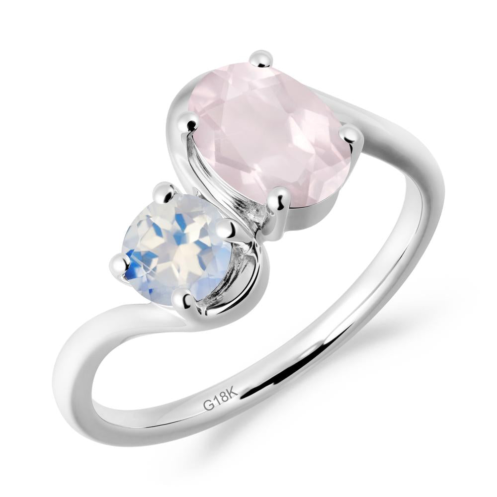 Wavy Bypass Rose Quartz and Moonstone Toi Et Moi Ring - LUO Jewelry #metal_18k white gold