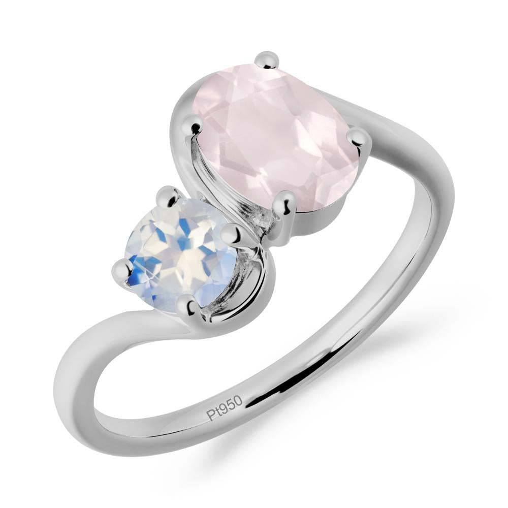 Wavy Bypass Rose Quartz and Moonstone Toi Et Moi Ring - LUO Jewelry #metal_platinum