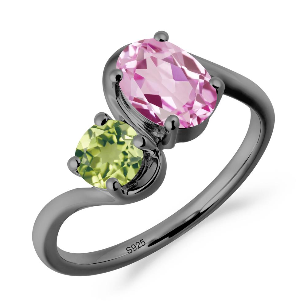Wavy Bypass Pink Sapphire and Peridot Toi Et Moi Ring - LUO Jewelry #metal_black finish sterling silver