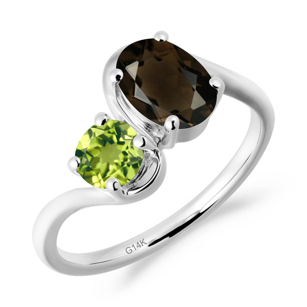 Wavy Bypass Ring with Smoky Quartz and Peridot - LUO Jewelry #metal_14k white gold
