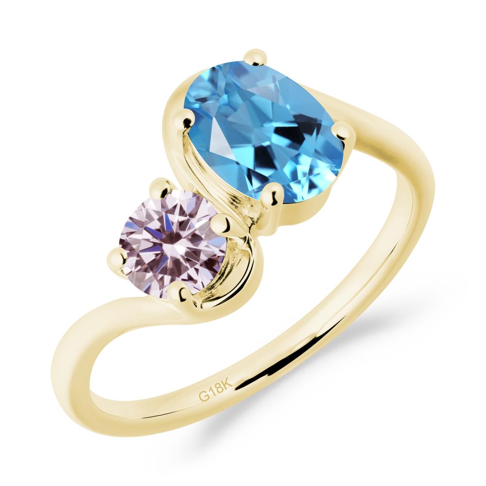 Wavy Bypass Ring with Swiss Blue Topaz and Pink Sapphire - LUO Jewelry #metal_18k yellow gold