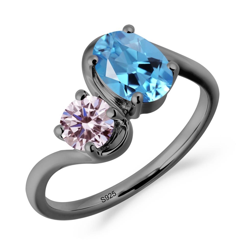 Wavy Bypass Ring with Swiss Blue Topaz and Pink Sapphire - LUO Jewelry #metal_black finish sterling silver
