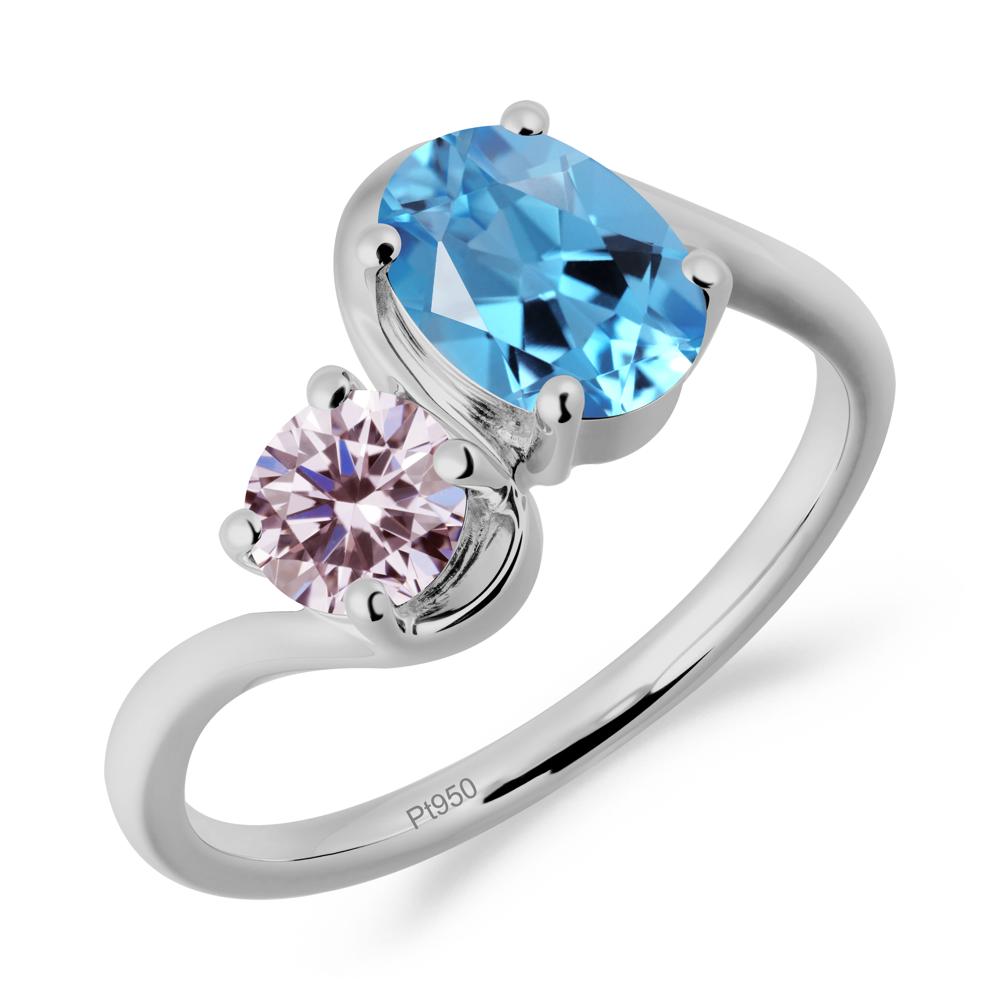 Wavy Bypass Ring with Swiss Blue Topaz and Pink Sapphire - LUO Jewelry #metal_platinum