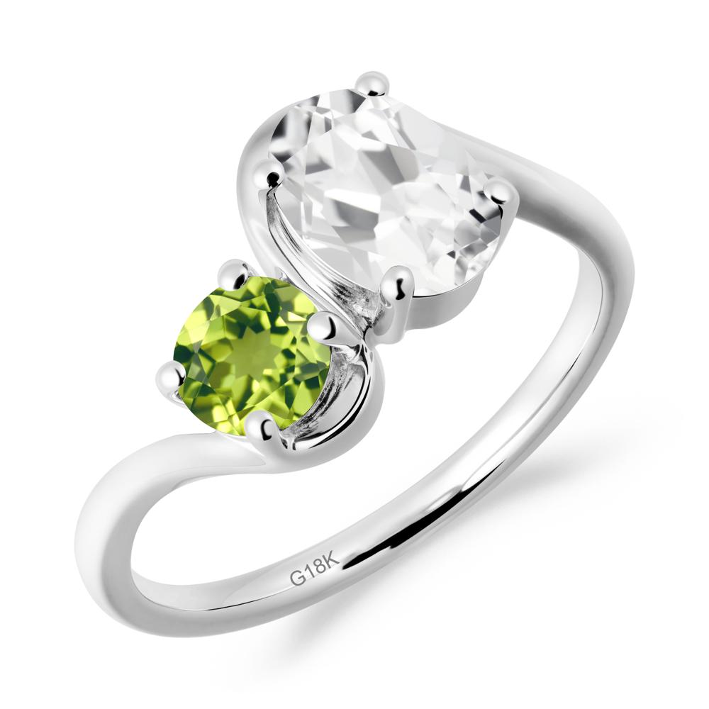 Wavy Bypass White Topaz and Peridot Toi Et Moi Ring - LUO Jewelry #metal_18k white gold