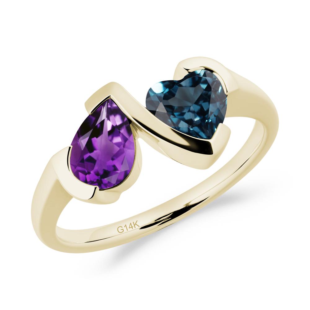 Bezel Set Amethyst and London Blue Topaz Toi Et Moi Ring - LUO Jewelry #metal_14k yellow gold