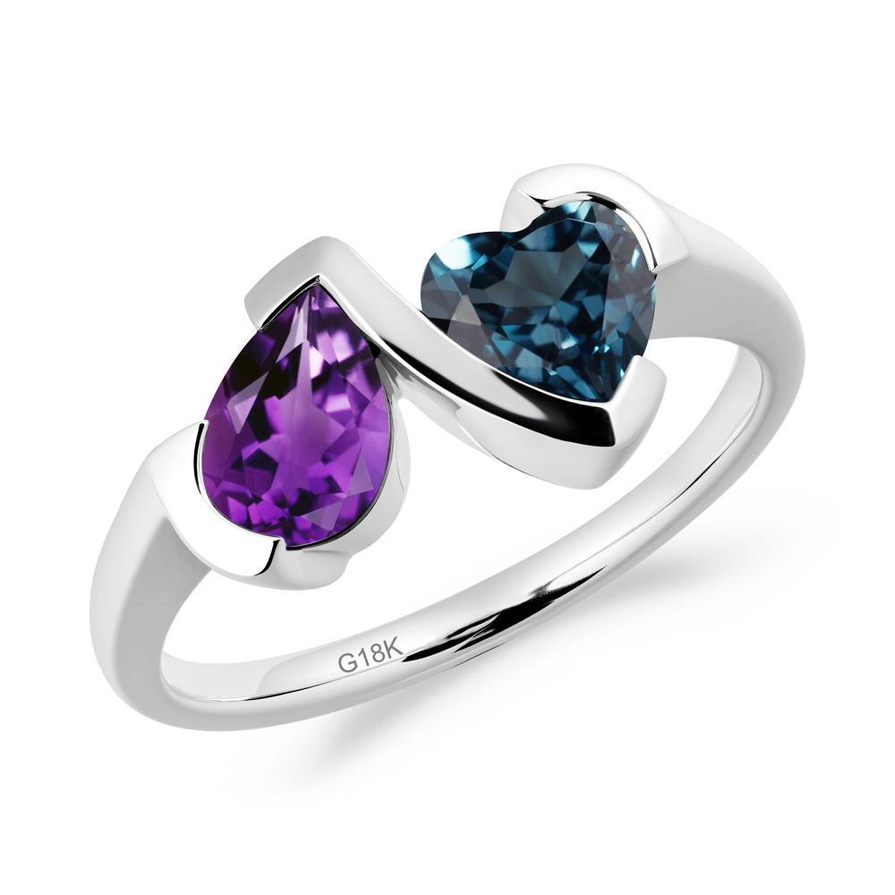 Bezel Set Amethyst and London Blue Topaz Toi Et Moi Ring - LUO Jewelry #metal_18k white gold
