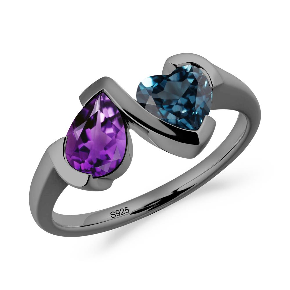 Bezel Set Amethyst and London Blue Topaz Toi Et Moi Ring - LUO Jewelry #metal_black finish sterling silver