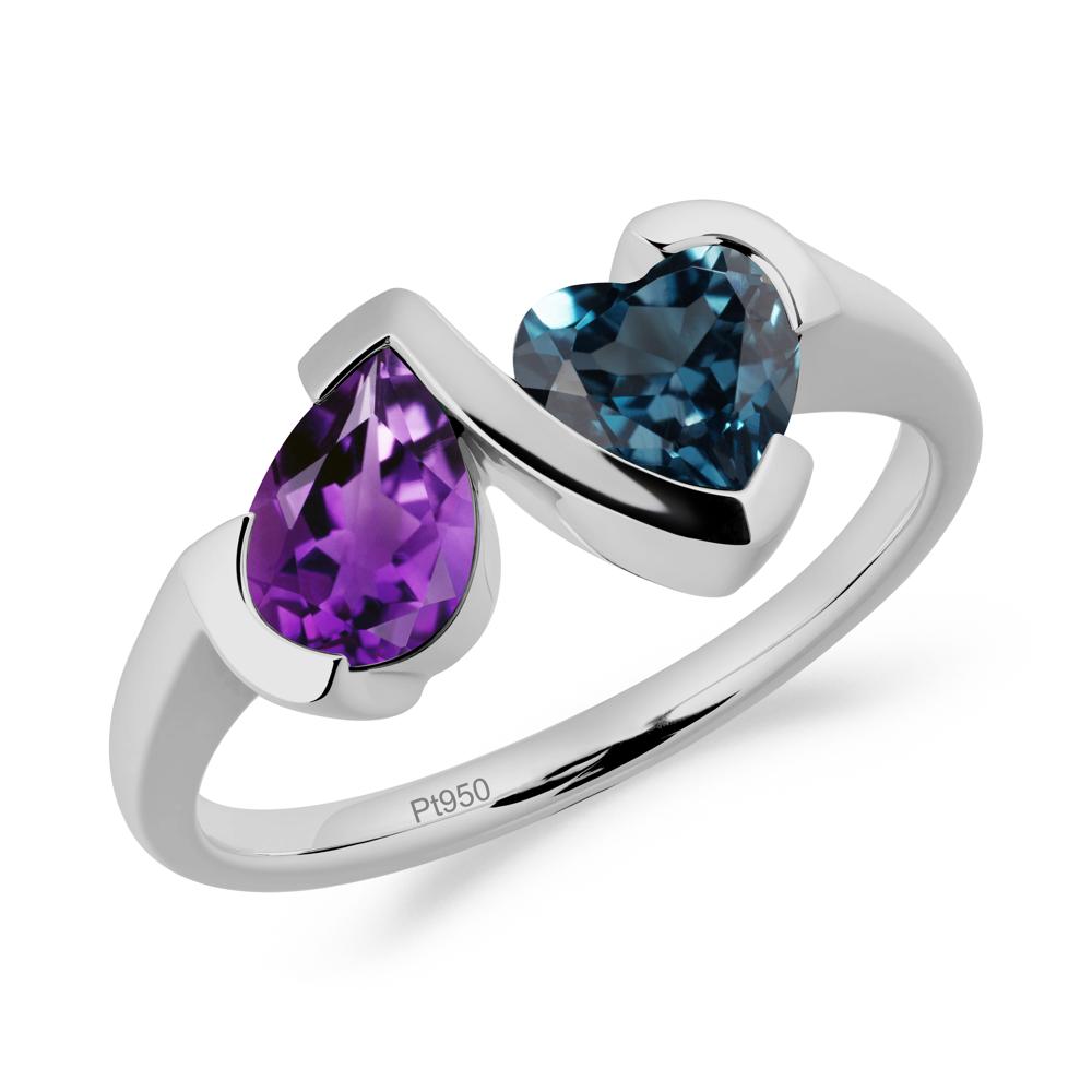 Bezel Set Amethyst and London Blue Topaz Toi Et Moi Ring - LUO Jewelry #metal_platinum